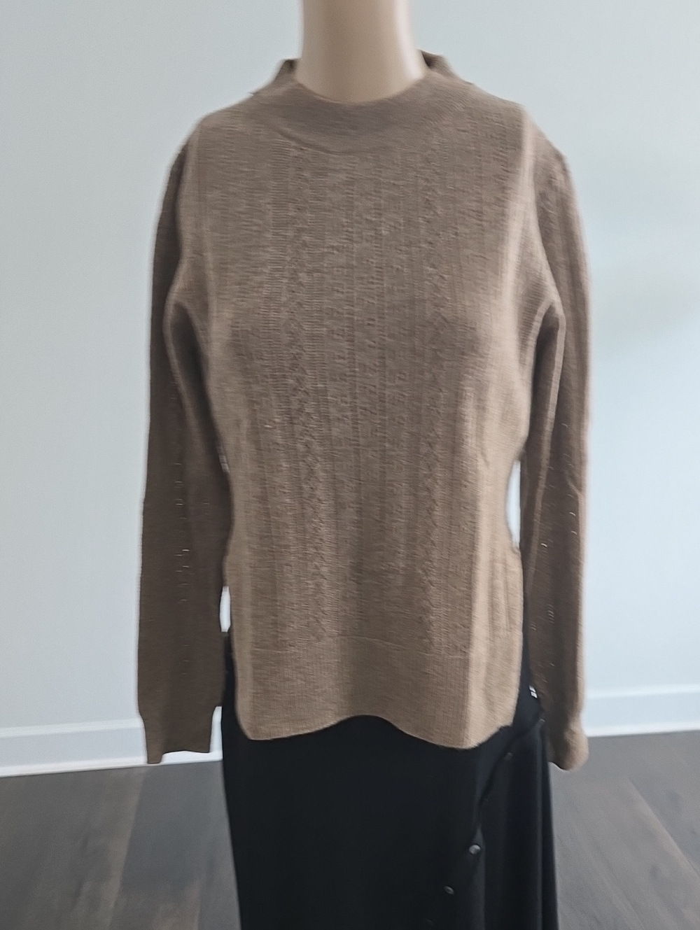 Malo Taupe Crewneck Cable-Front Sweater